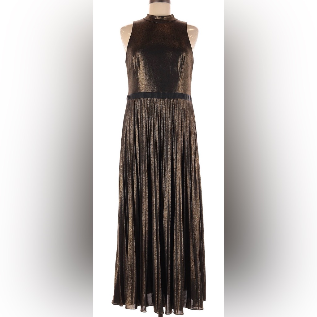 Donna Morgan Metallic Bronze Pleated Maxi Skirt Cocktail Formal Size 8
